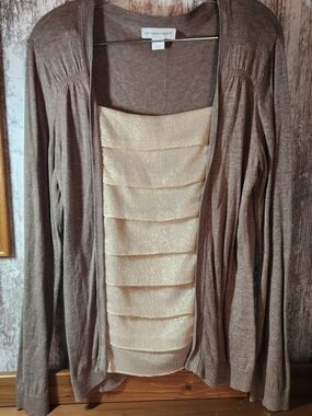 Christopher & Banks Beige Layered Front Cardigan